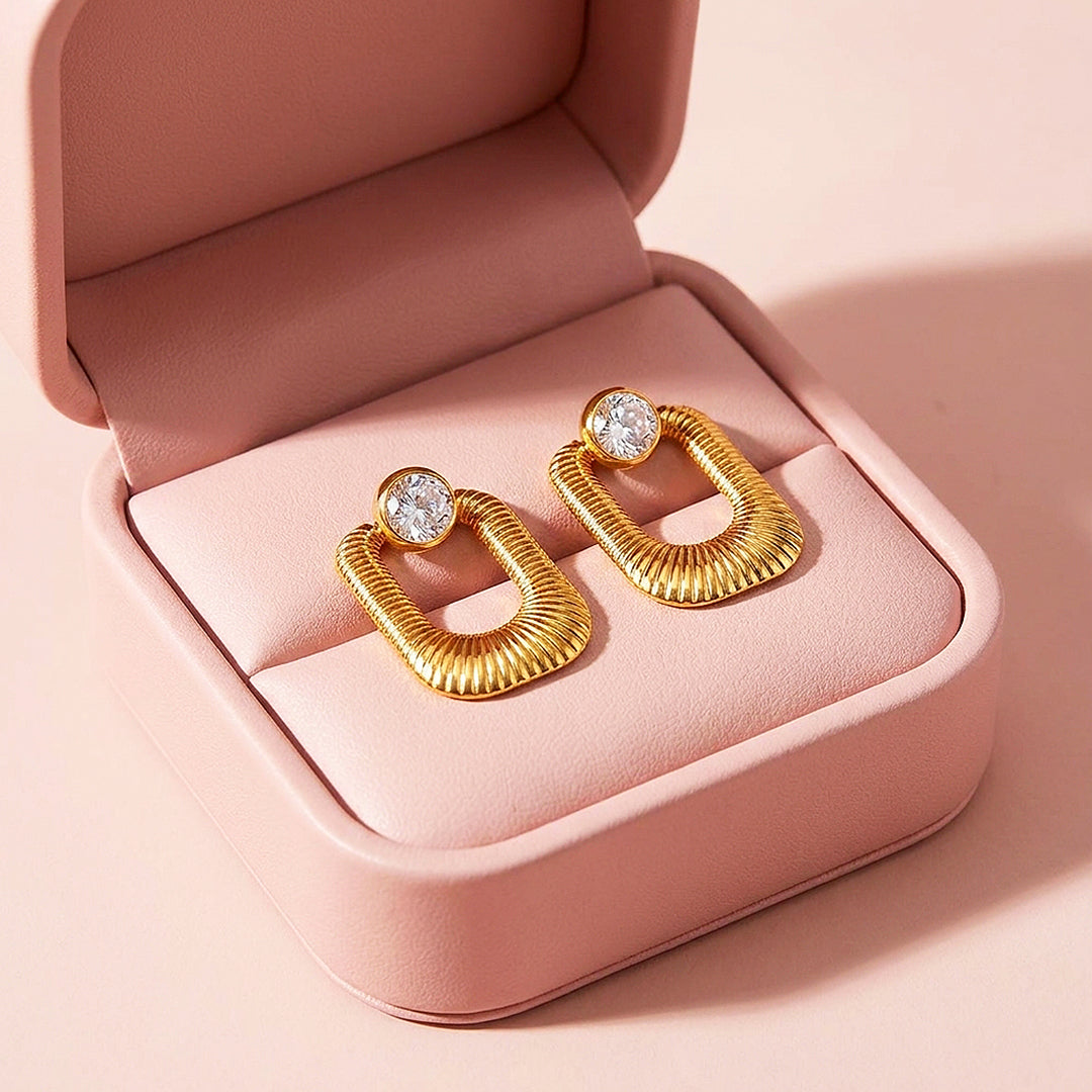 Ribbed Oval Drop &amp; Solitaire Stud Earrings | Luxe3716