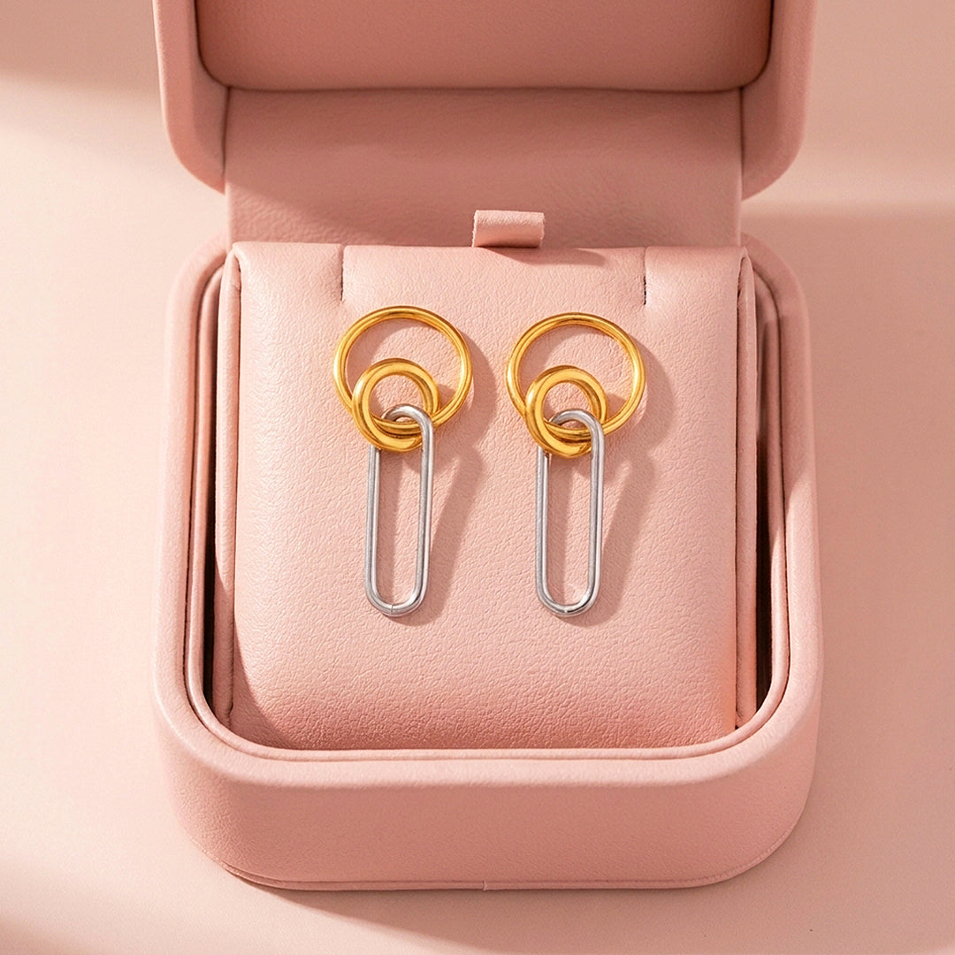 Two-Tone Circle &amp; Oval Link Drop Earrings | Luxe3718