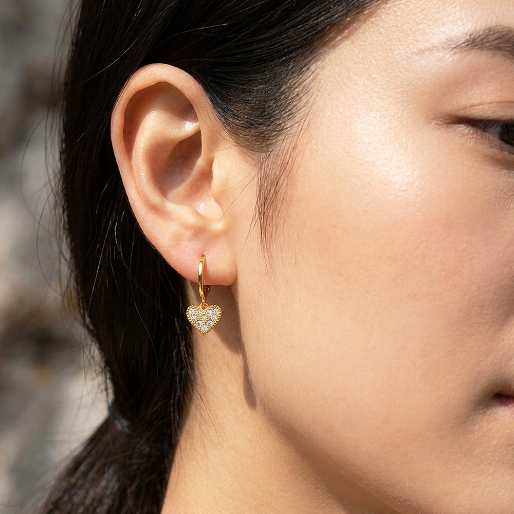 Heart Charm Drop Hoop Earrings | Luxe3724