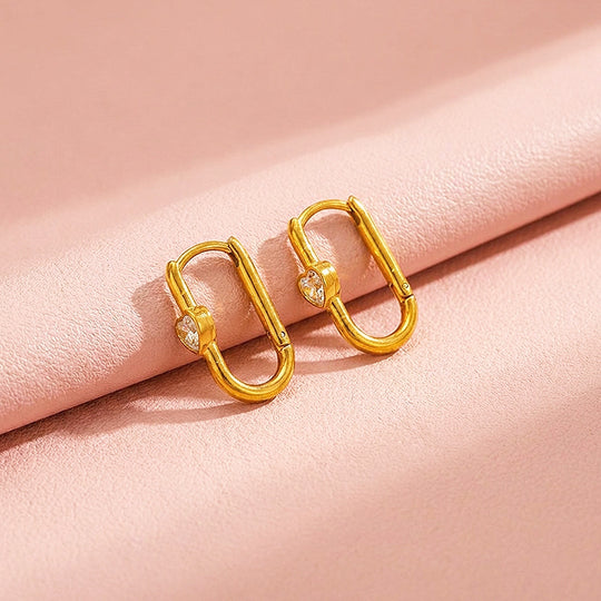 Oval Hoop with Heart Accent Earrings | Luxe3725