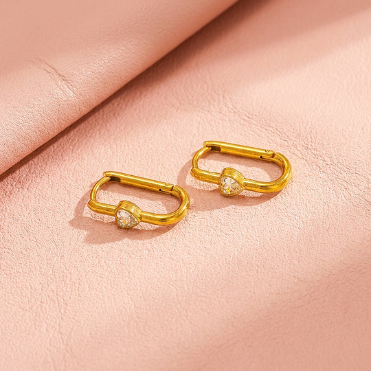 Oval Hoop with Heart Accent Earrings | Luxe3725