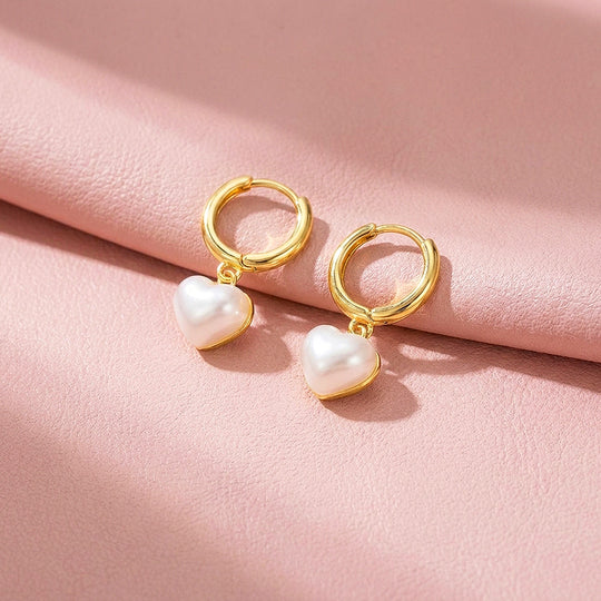 Heart Pearl-Style Drop Hoop Earrings | Luxe3742