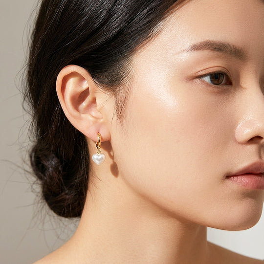 Heart Pearl-Style Drop Hoop Earrings | Luxe3742