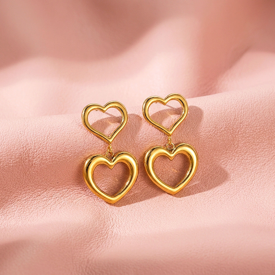 Double Open Heart Drop Earrings | Luxe3748