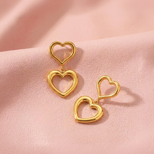 Double Open Heart Drop Earrings | Luxe3748