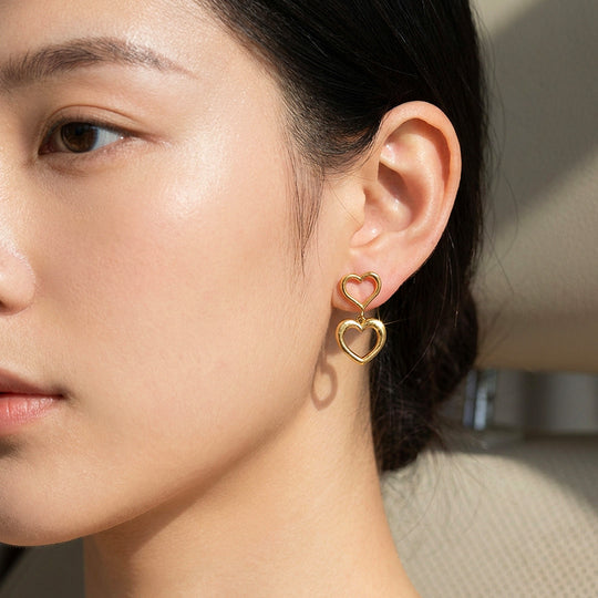 Double Open Heart Drop Earrings | Luxe3748