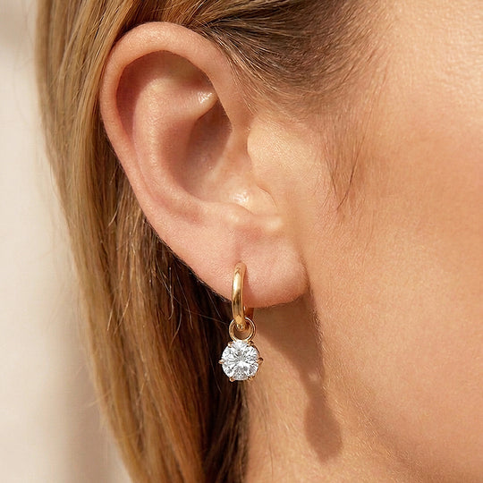 Round Diamond Simulant Drop Huggie Earrings | Luxe3758