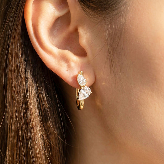 Multi-Shape Diamond Simulant J-Hoop Earrings | Luxe3759