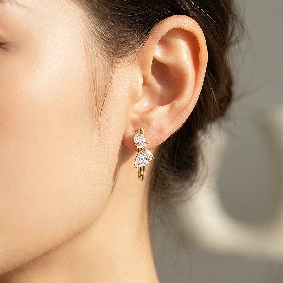 Multi-Shape Diamond Simulant J-Hoop Earrings | Luxe3759