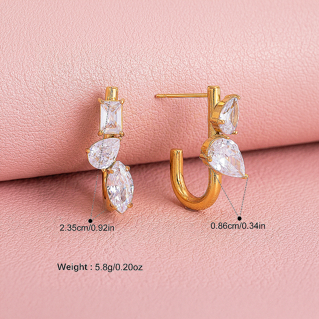 Multi-Shape Diamond Simulant J-Hoop Earrings | Luxe3759
