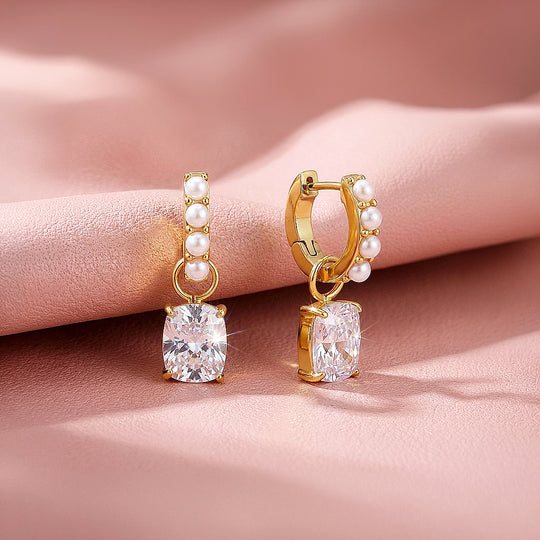 Cushion Cut Pearl Huggie Earrings | Luxe3764