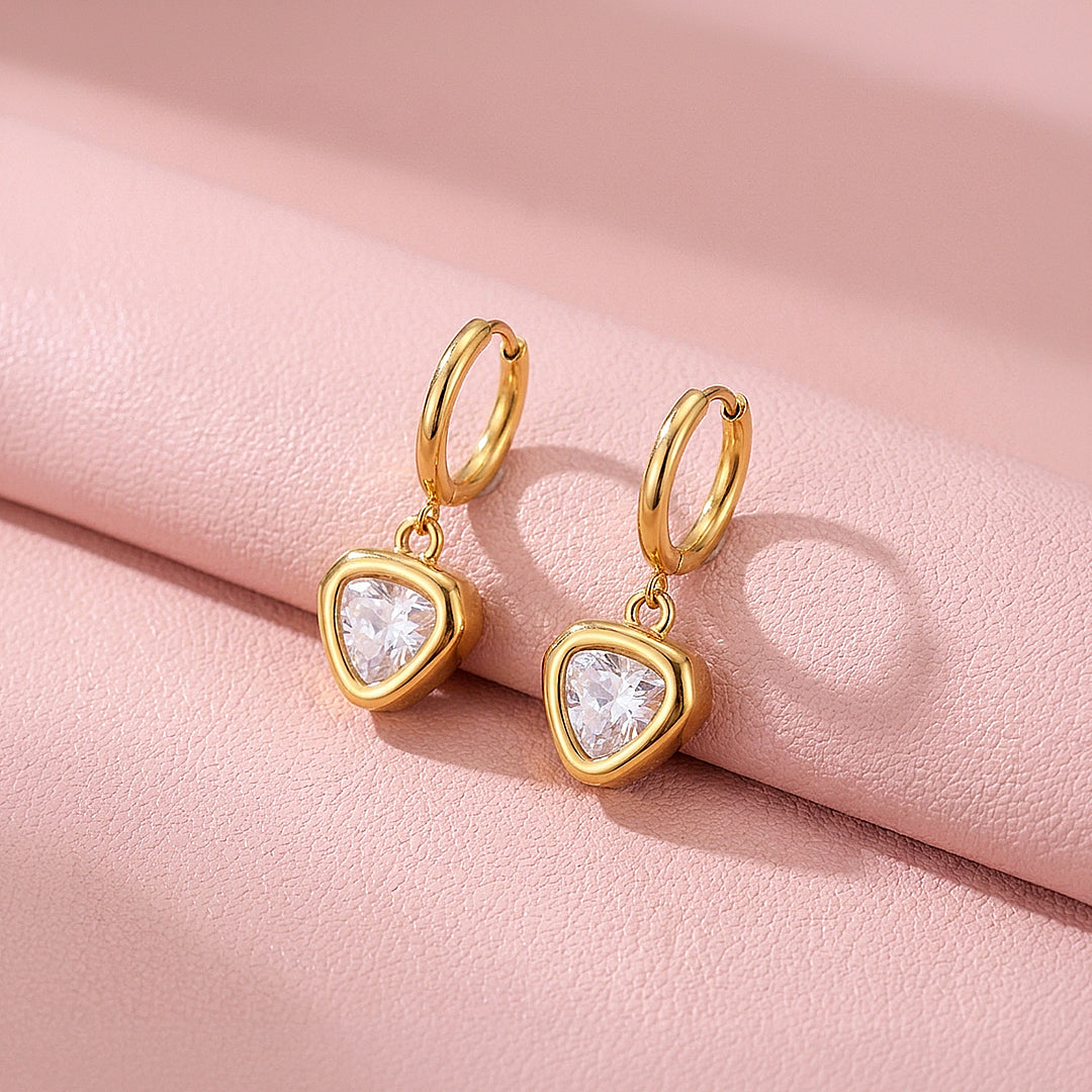 Trillion Cut Bezel Huggie Drop Earrings | Luxe3768