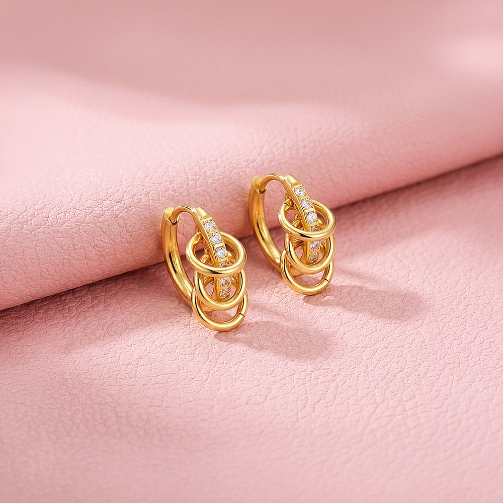 Triple Ring Pavé Huggie Hoop Earrings | Luxe3770