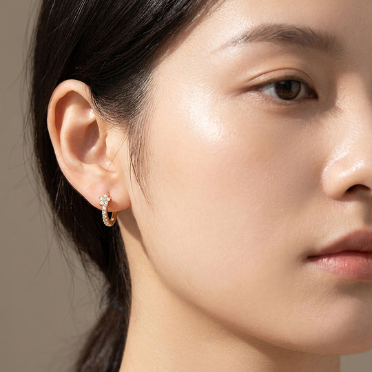Floral Cluster Pavé Huggie Hoop Earrings | Luxe3773