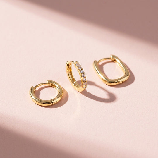Classic Huggie, Pave Huggie and Oval Hoop Earrings Set (3 Pairs) | Luxe3778