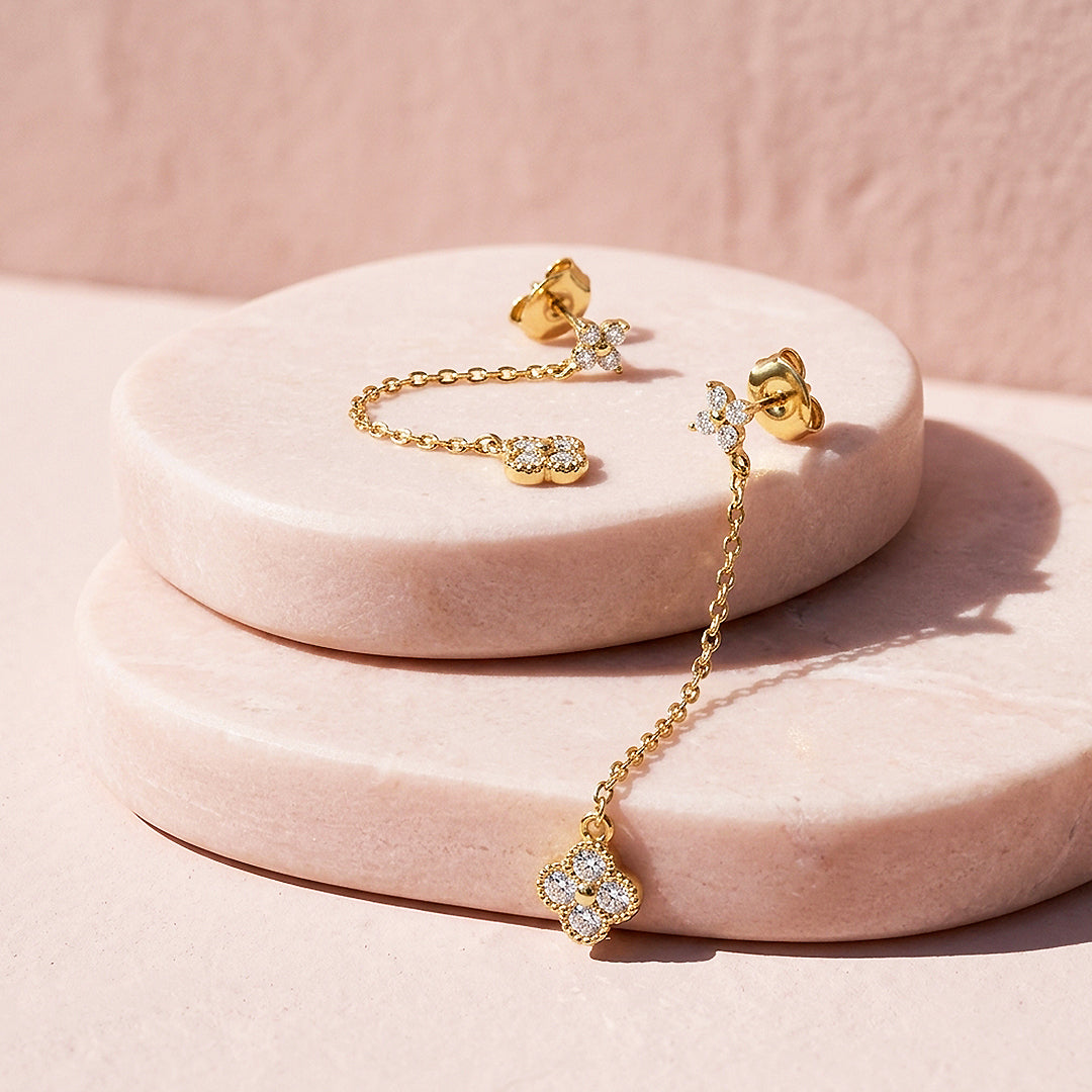 Floral Clover Chain Drop Earrings | Luxe3780