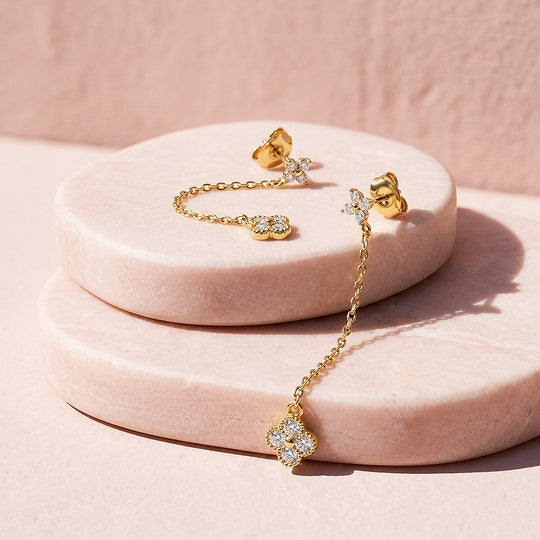 Floral Clover Chain Drop Earrings | Luxe3780