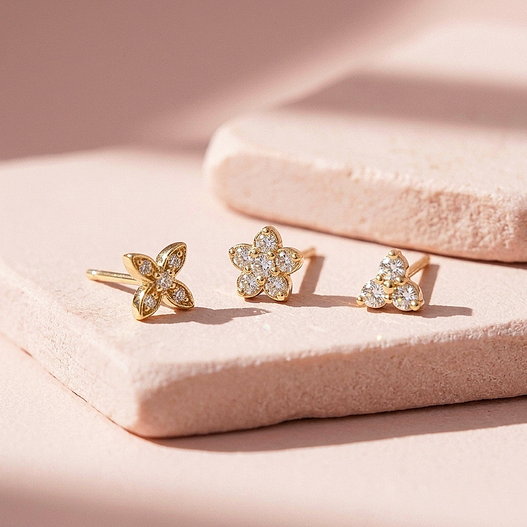 Floral Motif Stud Earrings Set (3 Pairs) | Luxe3785