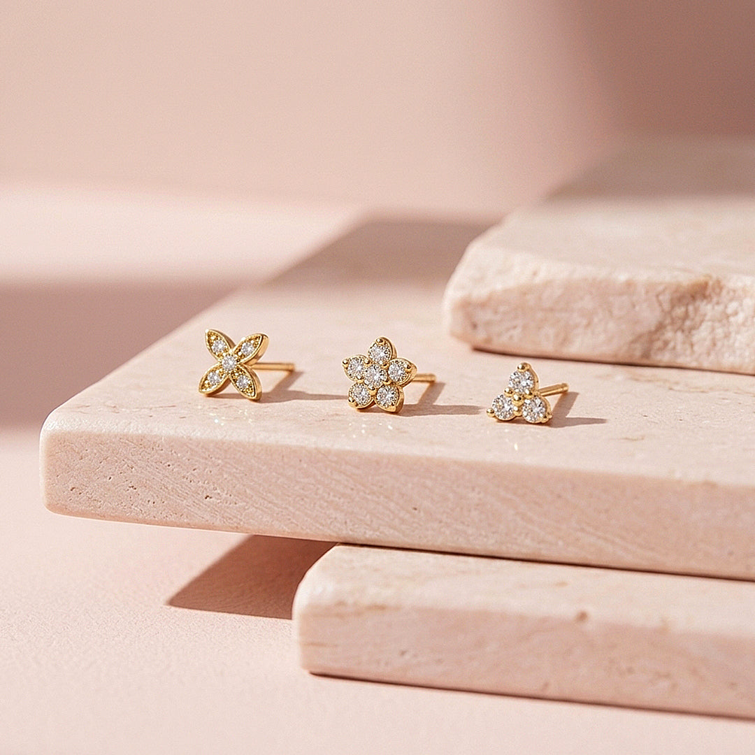Floral Motif Stud Earrings Set (3 Pairs) | Luxe3785