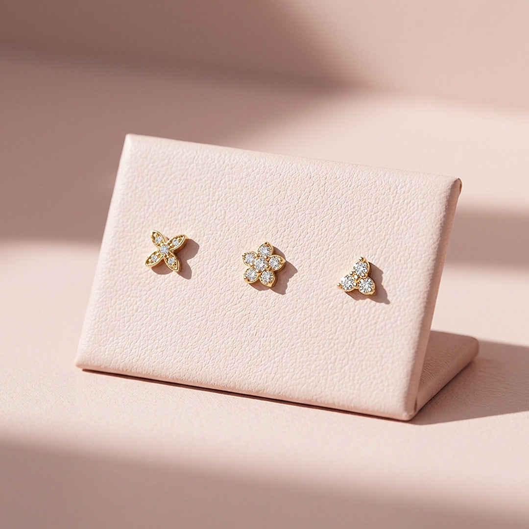 Floral Motif Stud Earrings Set (3 Pairs) | Luxe3785