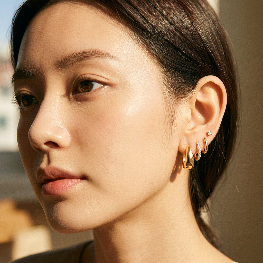 Dome, Pave Huggie and Solitaire Stud Earrings Set (4 Pairs) | Luxe3786