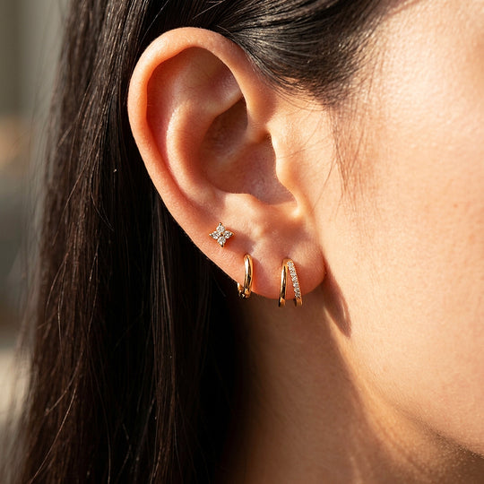 Floral Stud, Classic Huggie and Double Band Hoop Earrings Set (3 Pairs) | Luxe3789
