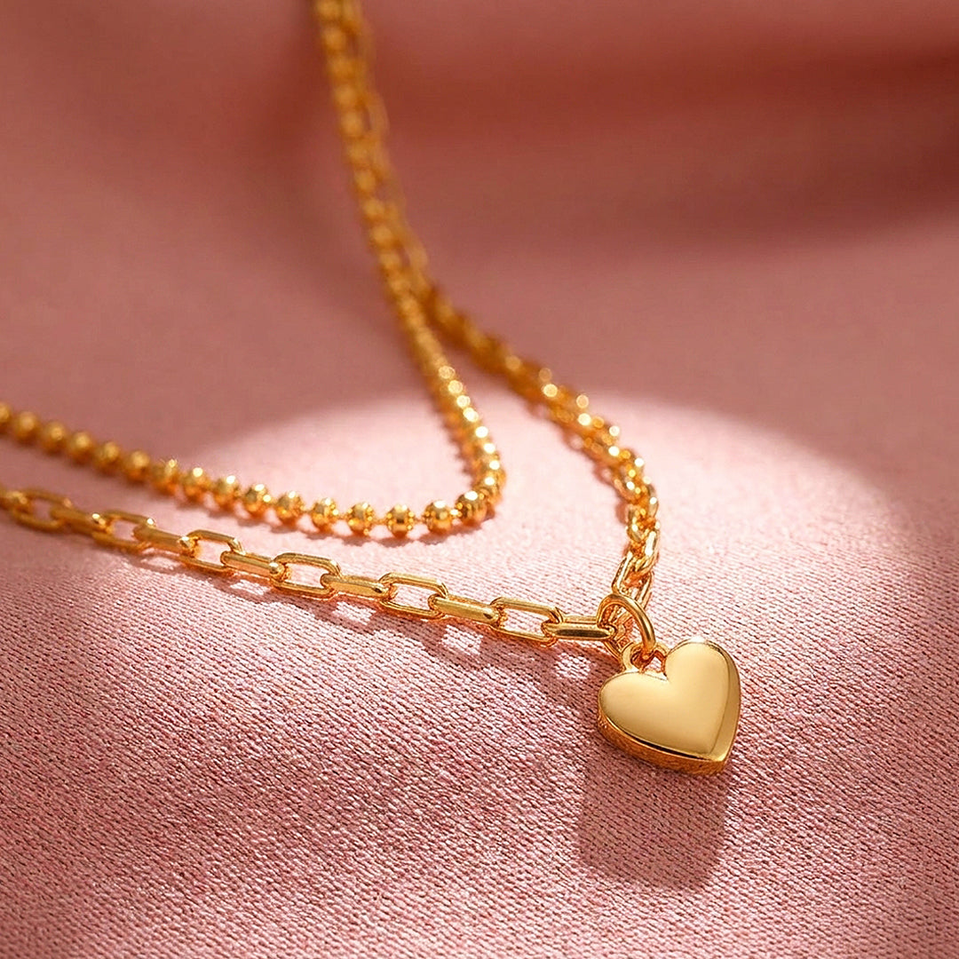 Layered Heart Pendant Chain Necklace | Luxe4353