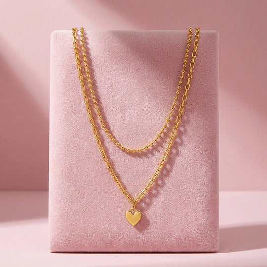 Layered Heart Pendant Chain Necklace | Luxe4353
