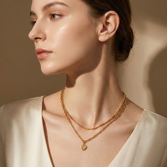 Layered Heart Pendant Chain Necklace | Luxe4353