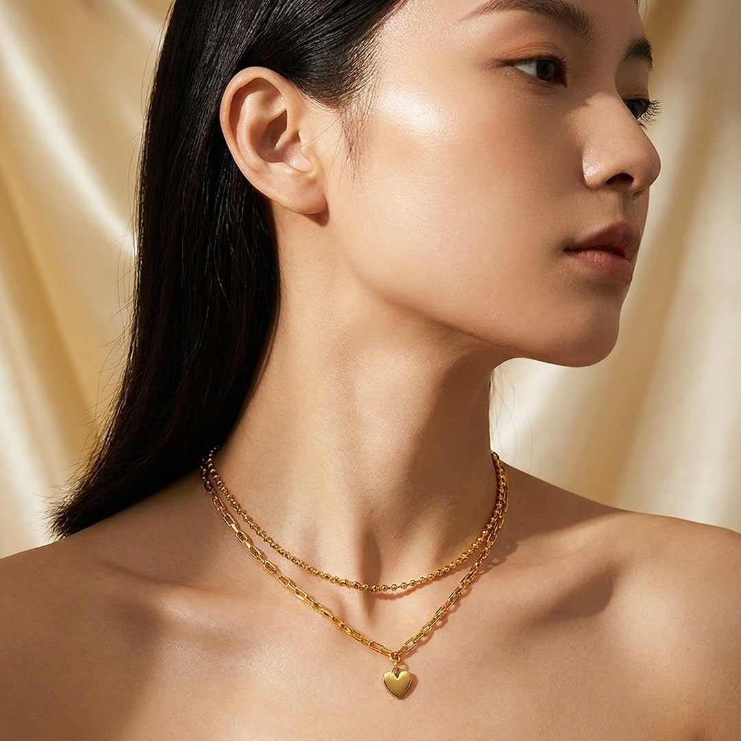 Layered Heart Pendant Chain Necklace | Luxe4353