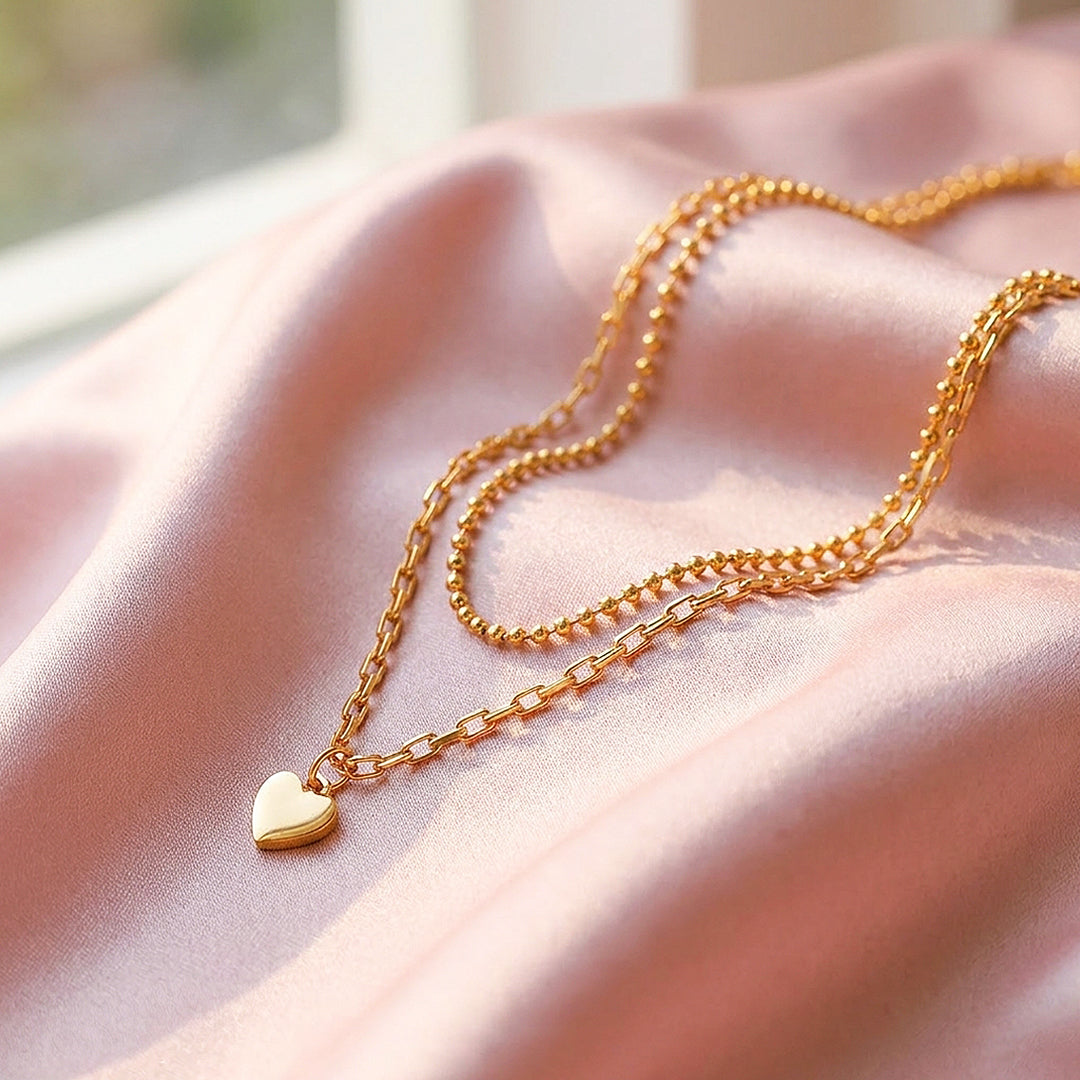 Layered Heart Pendant Chain Necklace | Luxe4353