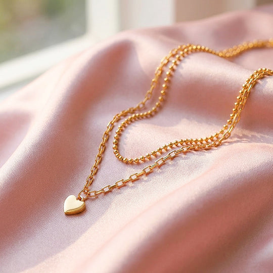 Layered Heart Pendant Chain Necklace | Luxe4353