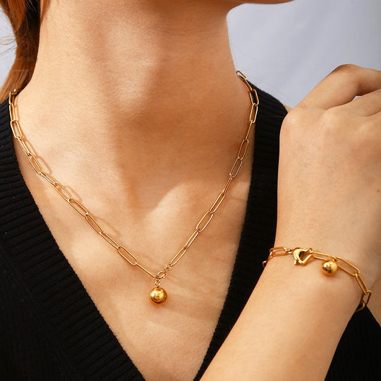 Paperclip Chain Orb Pendant Necklace | Gold | Luxe4431 - Luxe Necklace | Singapore Jewellery, Wedding Rings &amp; Gifts | Same Day Delivery | Tiara.com.sg