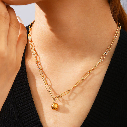 Paperclip Chain Orb Pendant Necklace | Gold | Luxe4431 - Luxe Necklace | Singapore Jewellery, Wedding Rings &amp; Gifts | Same Day Delivery | Tiara.com.sg