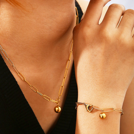 Paperclip Chain Orb Pendant Necklace | Gold | Luxe4431 - Luxe Necklace | Singapore Jewellery, Wedding Rings &amp; Gifts | Same Day Delivery | Tiara.com.sg