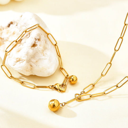 Paperclip Chain Orb Pendant Necklace | Gold | Luxe4431 - Luxe Necklace | Singapore Jewellery, Wedding Rings &amp; Gifts | Same Day Delivery | Tiara.com.sg