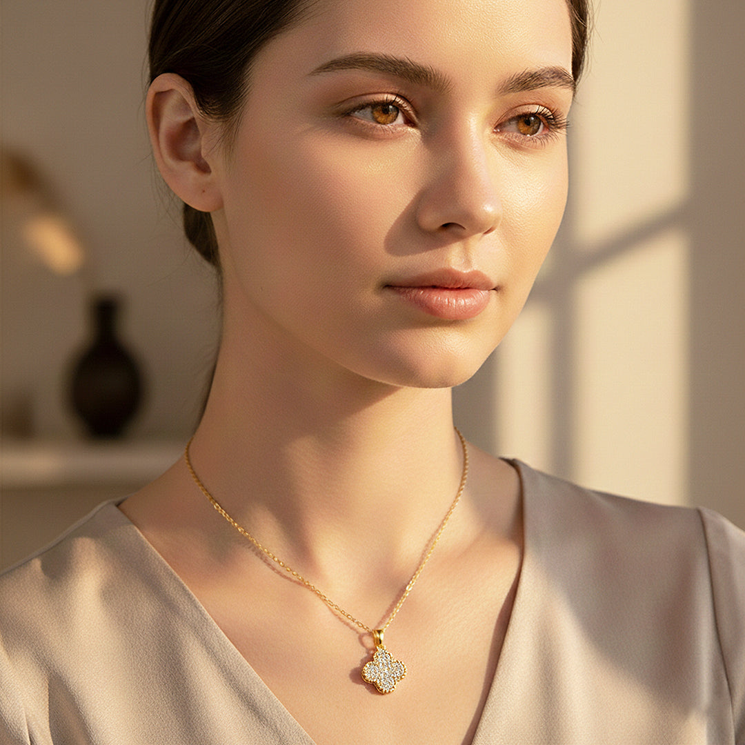 Pavé Pendant Necklace | Gold | Luxe4441 - Luxe Necklace | Singapore Jewellery, Wedding Rings &amp; Gifts | Same Day Delivery | Tiara.com.sg
