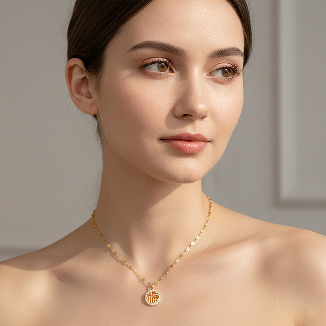 Circle Pendant Necklace | Gold | Luxe4445 - Luxe Necklace | Singapore Jewellery, Wedding Rings &amp; Gifts | Same Day Delivery | Tiara.com.sg