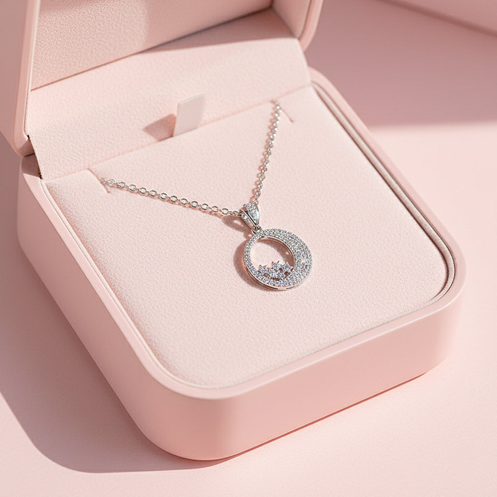Circle Halo Pendant Necklace | Silver | Luxe4446 - Luxe Necklace | Singapore Jewellery, Wedding Rings & Gifts | Same Day Delivery | Tiara.com.sg