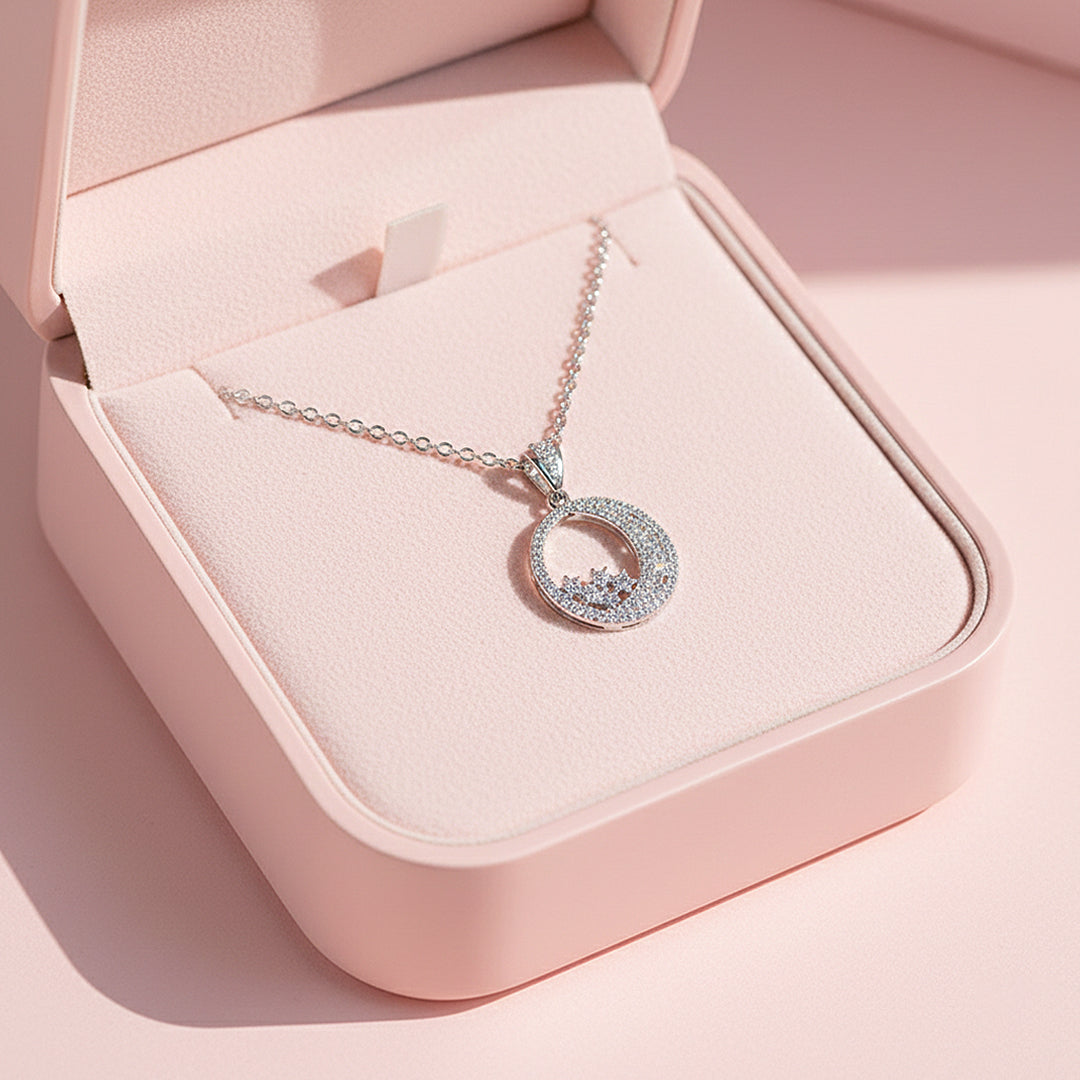 Circle Halo Pendant Necklace | Silver | Luxe4446 - Luxe Necklace | Singapore Jewellery, Wedding Rings &amp; Gifts | Same Day Delivery | Tiara.com.sg