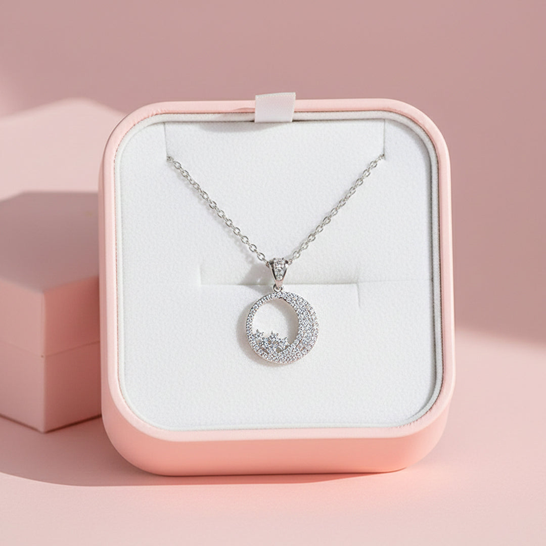 Circle Halo Pendant Necklace | Silver | Luxe4446 - Luxe Necklace | Singapore Jewellery, Wedding Rings &amp; Gifts | Same Day Delivery | Tiara.com.sg