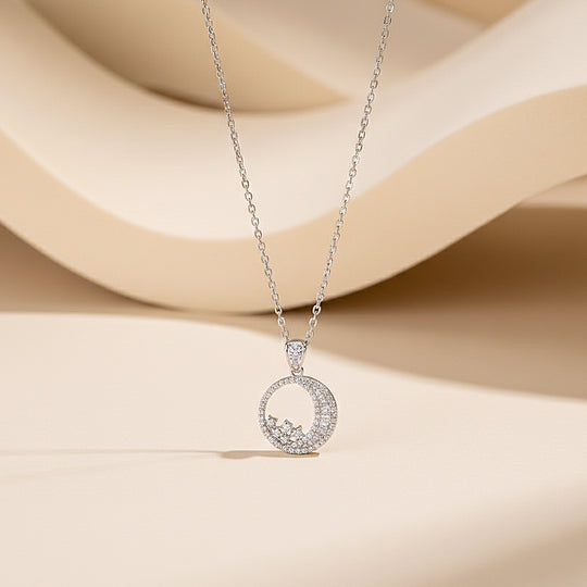 Circle Halo Pendant Necklace | Silver | Luxe4446 - Luxe Necklace | Singapore Jewellery, Wedding Rings &amp; Gifts | Same Day Delivery | Tiara.com.sg