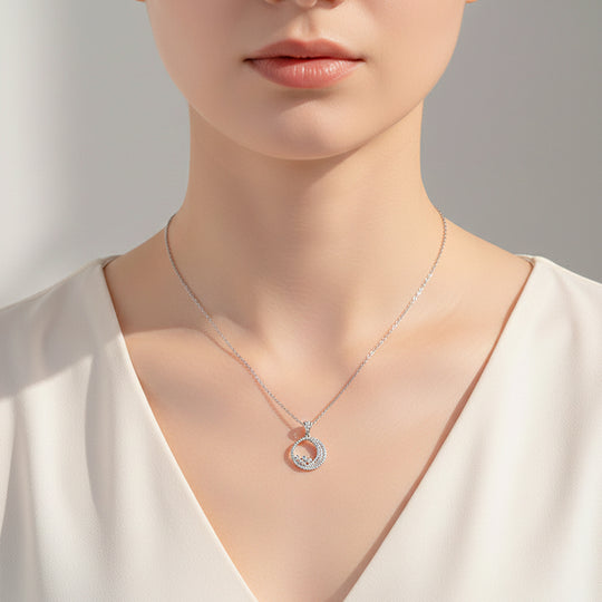 Circle Halo Pendant Necklace | Silver | Luxe4446 - Luxe Necklace | Singapore Jewellery, Wedding Rings &amp; Gifts | Same Day Delivery | Tiara.com.sg