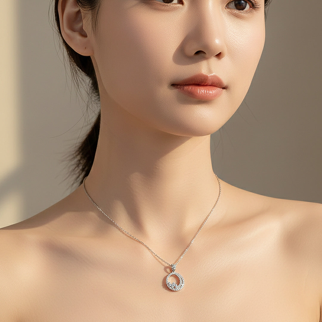 Circle Halo Pendant Necklace | Silver | Luxe4446 - Luxe Necklace | Singapore Jewellery, Wedding Rings &amp; Gifts | Same Day Delivery | Tiara.com.sg