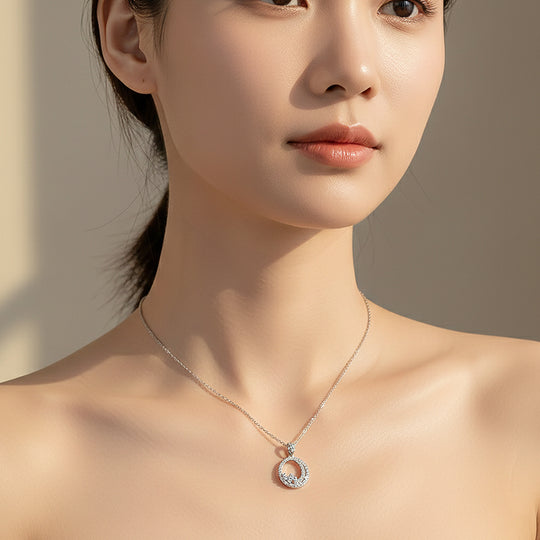Circle Halo Pendant Necklace | Silver | Luxe4446 - Luxe Necklace | Singapore Jewellery, Wedding Rings &amp; Gifts | Same Day Delivery | Tiara.com.sg