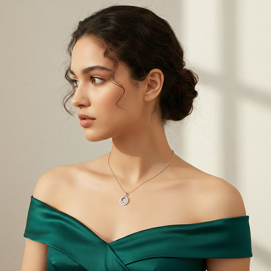 Circle Halo Pendant Necklace | Silver | Luxe4446 - Luxe Necklace | Singapore Jewellery, Wedding Rings &amp; Gifts | Same Day Delivery | Tiara.com.sg