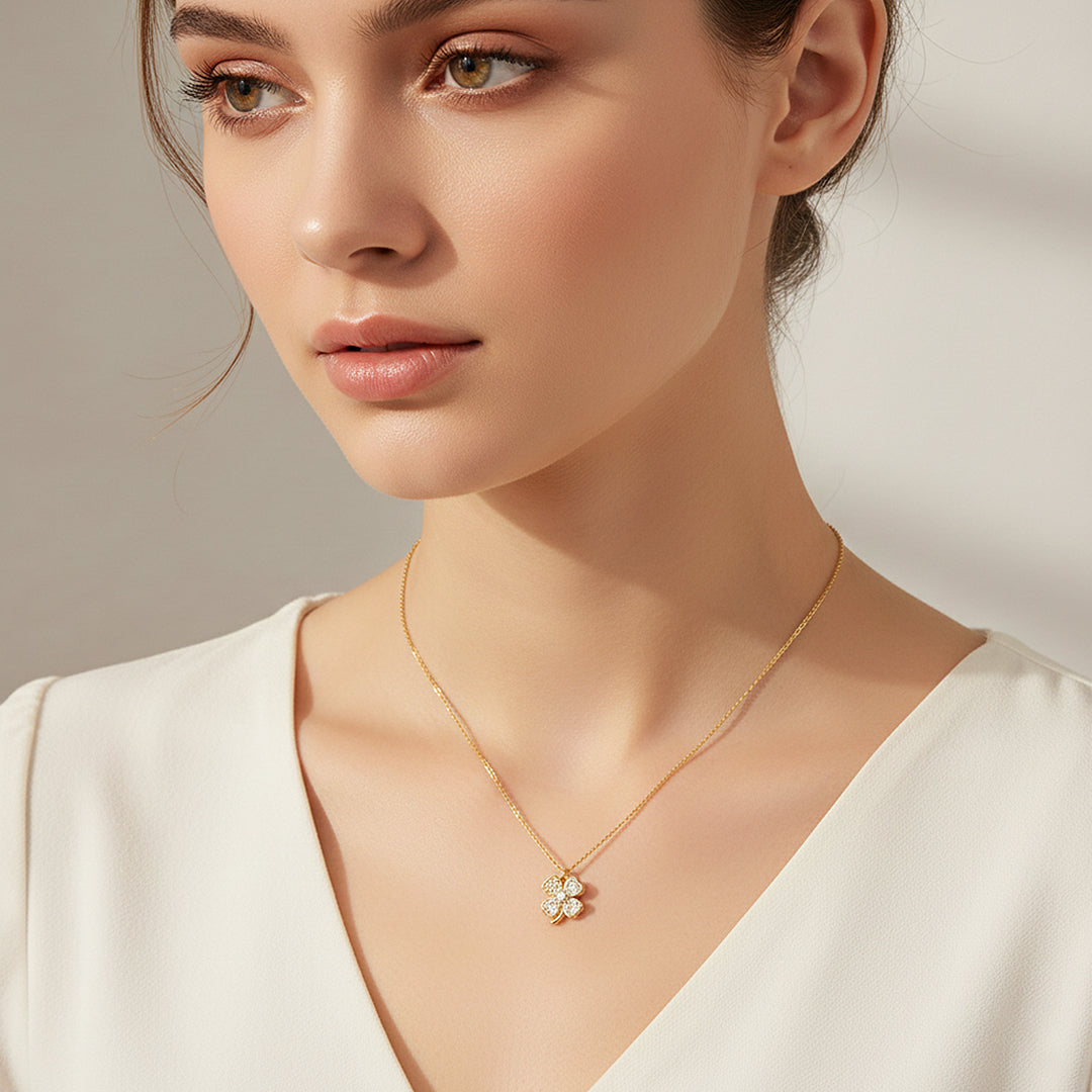 Four Leaf Clover Pendant Necklace | Silver/Gold | Luxe4447 - Luxe Necklace | Singapore Jewellery, Wedding Rings &amp; Gifts | Same Day Delivery | Tiara.com.sg