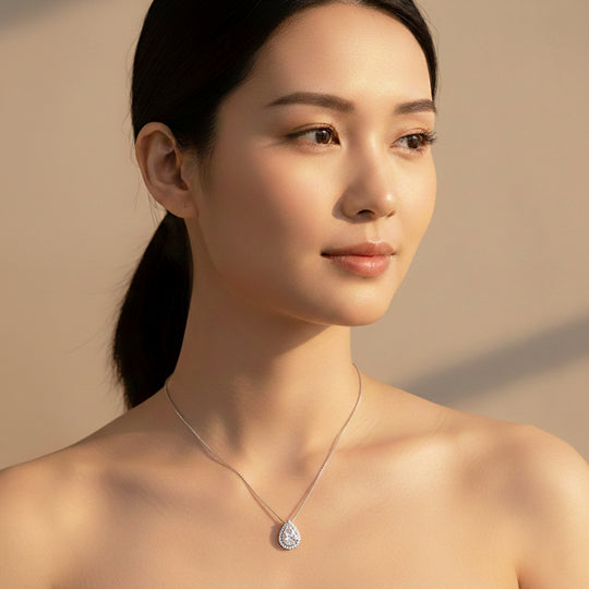 Teardrop Halo Pendant Necklace | Silver | Luxe4449 - Luxe Necklace | Singapore Jewellery, Wedding Rings &amp; Gifts | Same Day Delivery | Tiara.com.sg