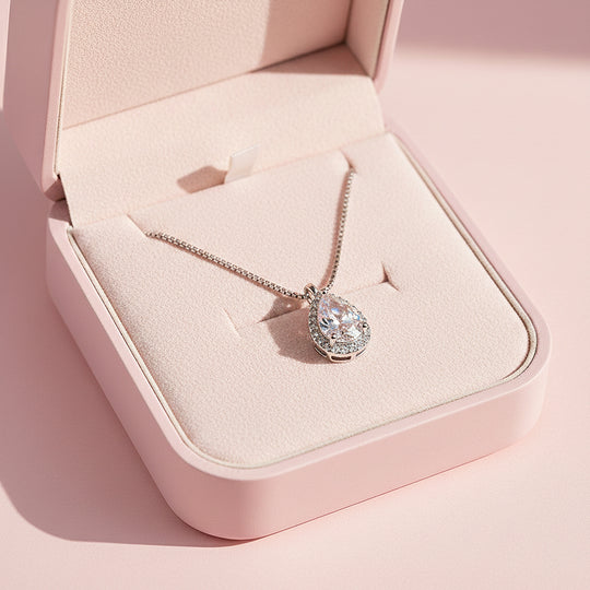 Teardrop Halo Pendant Necklace | Silver | Luxe4449 - Luxe Necklace | Singapore Jewellery, Wedding Rings &amp; Gifts | Same Day Delivery | Tiara.com.sg