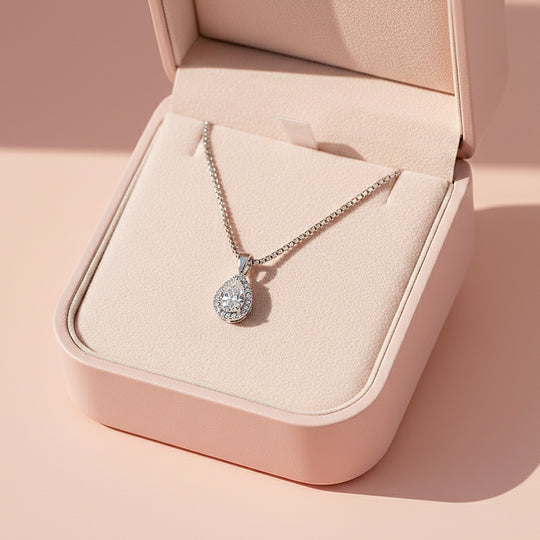 Teardrop Halo Pendant Necklace | Silver | Luxe4449 - Luxe Necklace | Singapore Jewellery, Wedding Rings &amp; Gifts | Same Day Delivery | Tiara.com.sg